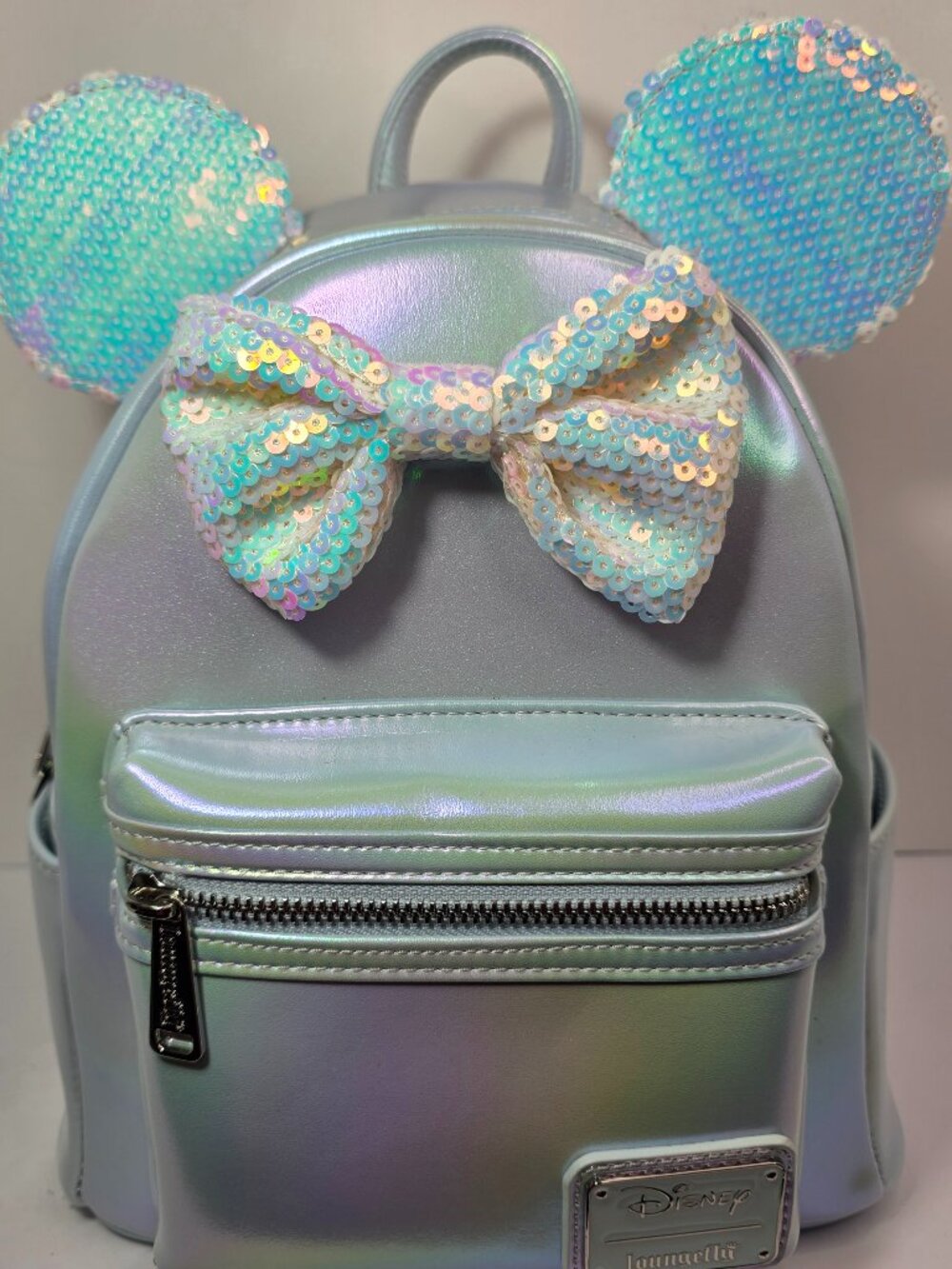 Loungefly Disney Minnie Mouse Blue Iridescent Sequin Mini Backpack